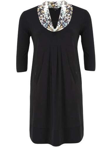 Black Jersey Dress With Opal Sequin Print Collar