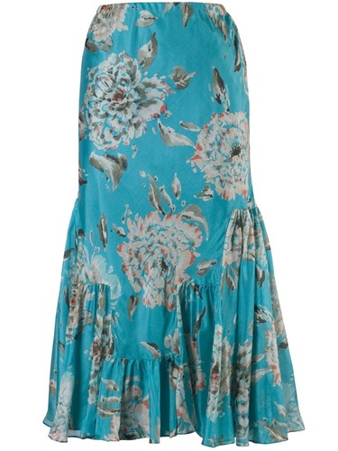 Turquoise Floral Print Skirt