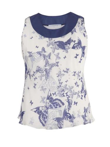 Ivory & Navy Butterfly Print Silk Camisole