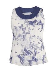 Ivory & Navy Butterfly Print Silk Camisole